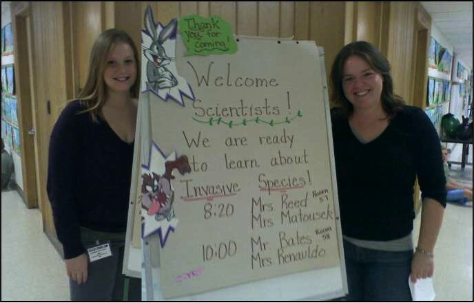Melissa and Liz heading to the classroom to present their research!