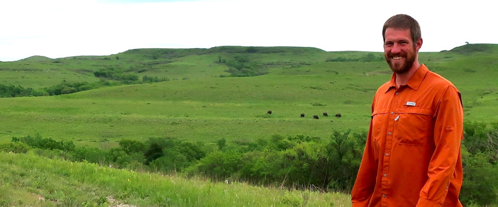 Jeff and a herd of bison on the Konza prairie.
